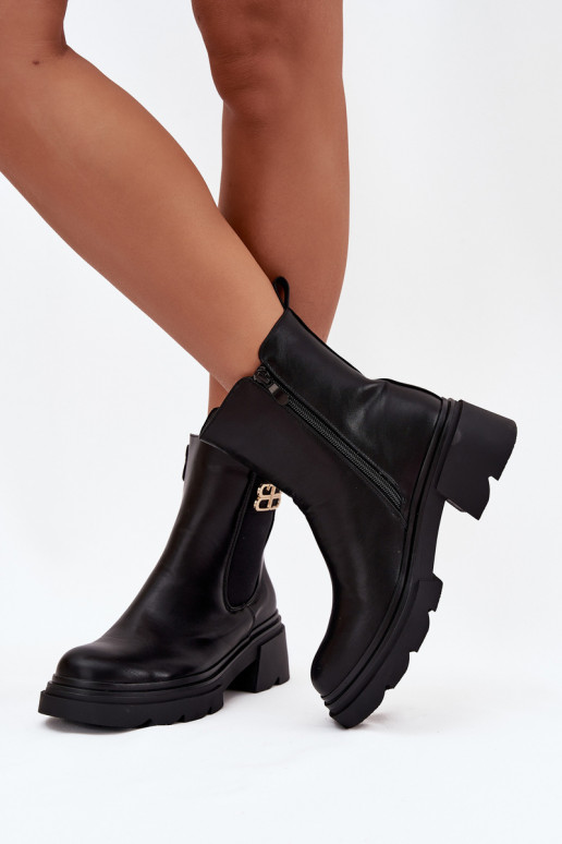 Schwarze warme Damen-Ankle Boots mit goldenen Details Serene Schwarze warme Damen-Ankle Boots mit goldenen Details Serene