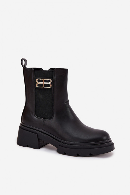 Bottines pour femmes noires et chaudes avec détails dorés Serene Bottines pour femmes noires et chaudes avec détails dorés Serene