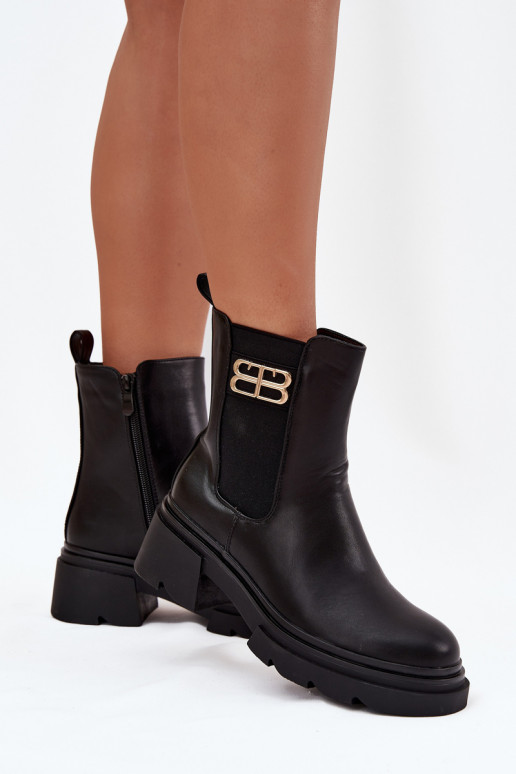 Bottines pour femmes noires et chaudes avec détails dorés Serene Bottines pour femmes noires et chaudes avec détails dorés Serene
