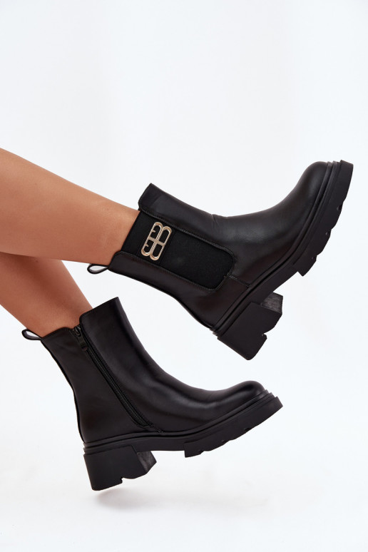 Bottines pour femmes noires et chaudes avec détails dorés Serene Bottines pour femmes noires et chaudes avec détails dorés Serene
