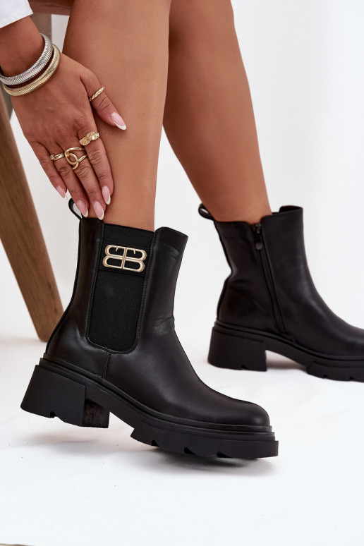 Zwarte warme dames enkellaarsjes met gouden details Serene Zwarte warme dames enkellaarsjes met gouden details Serene