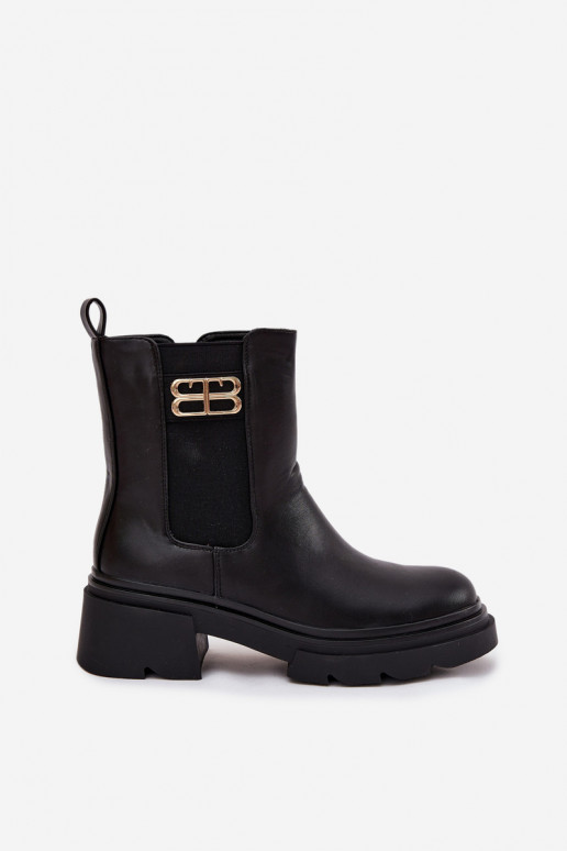 Bottines pour femmes noires et chaudes avec détails dorés Serene Bottines pour femmes noires et chaudes avec détails dorés Serene