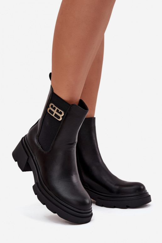 Zwarte warme dames enkellaarsjes met gouden details Serene Zwarte warme dames enkellaarsjes met gouden details Serene