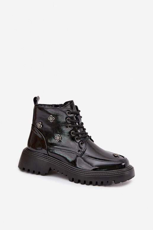 Haut sich Zuarm laufen Damenstiefel mit schönen Details mit Lackeffekt Artiker 57C0345 schZuarze Farbe