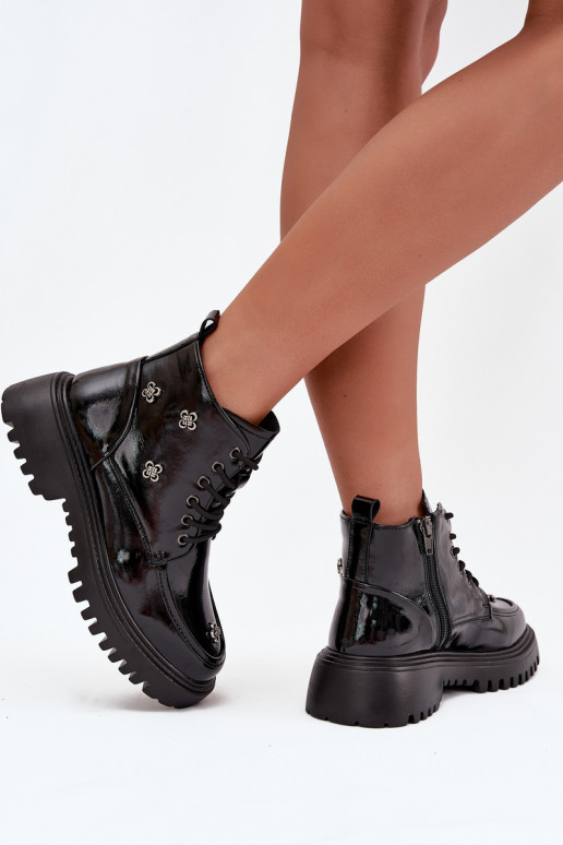 Haut sich Zuarm laufen Damenstiefel mit schönen Details mit Lackeffekt Artiker 57C0345 schZuarze Farbe