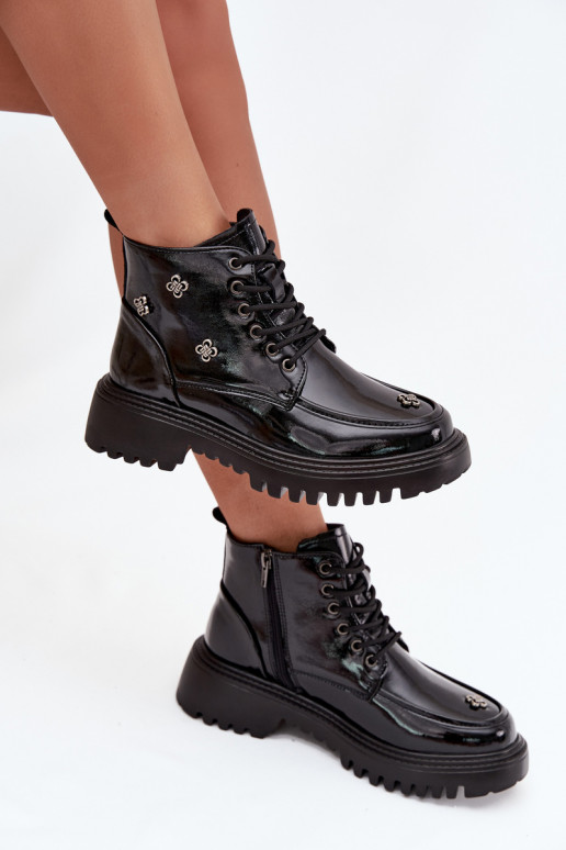 Haut sich Zuarm laufen Damenstiefel mit schönen Details mit Lackeffekt Artiker 57C0345 schZuarze Farbe