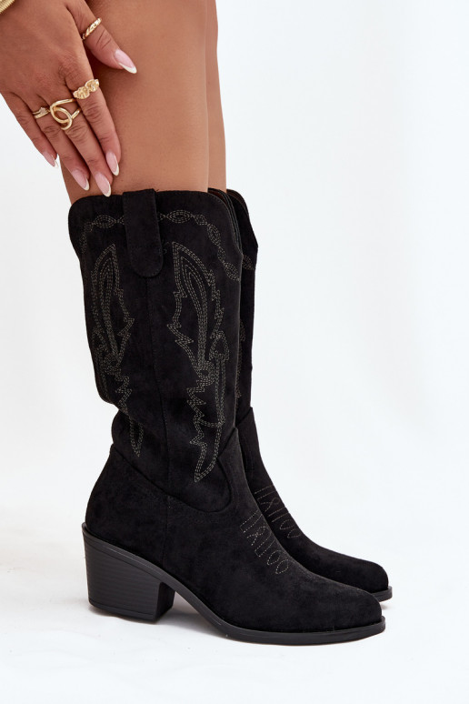 dames lange laarzen cowboy-stijl met hak verwarmd Vinceza 16508 in zwarte kleur dames lange laarzen cowboy-stijl met hak verwarmd Vinceza 16508 in zwarte kleur