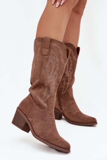dames lange laarzen cowboy-stijl met hak verwarmd Vinceza 16508 in zandkleur 2