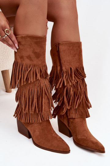Gevoerde cowboylaarzen met kwastjes, bruine kleur Brivina