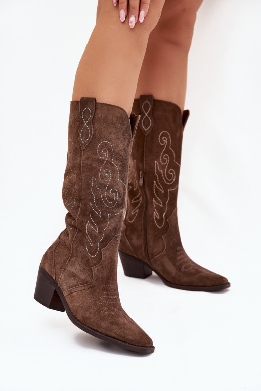 Bottes en daim style cowboy pour femmes avec talons, marron, Karira Bottes en daim style cowboy pour femmes avec talons, marron, Karira
