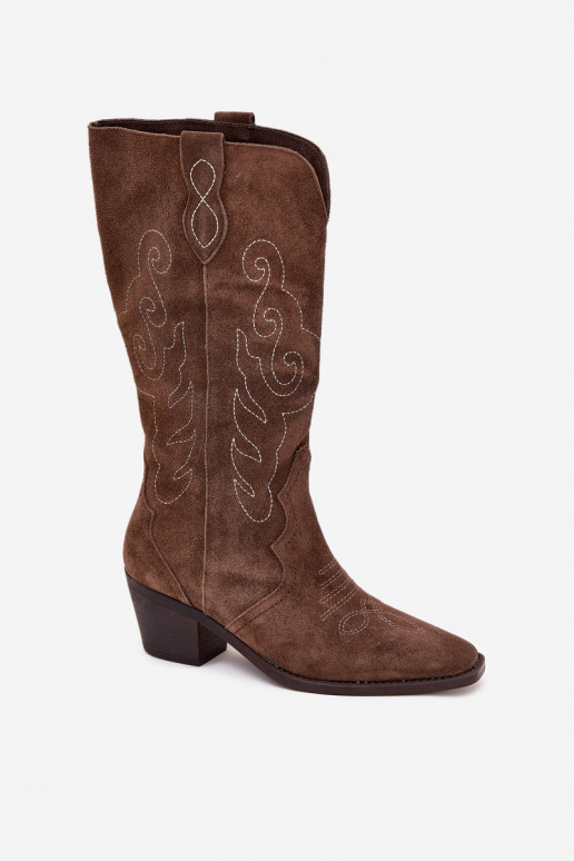 Bottes en daim style cowboy pour femmes avec talons, marron, Karira Bottes en daim style cowboy pour femmes avec talons, marron, Karira