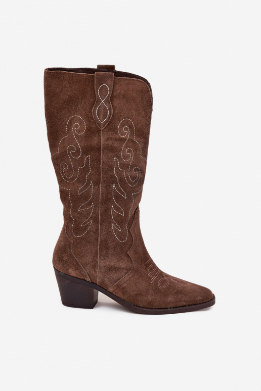 Bottes en daim style cowboy pour femmes avec talons, marron, Karira Bottes en daim style cowboy pour femmes avec talons, marron, Karira
