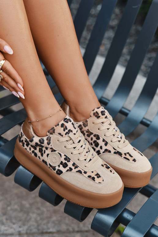 Sportieve model schoenen voor dames met platform, met leopardenprint Big Star SS274763 zandkleurig Sportieve model schoenen voor dames met platform, met leopardenprint Big Star SS274763 zandkleurig