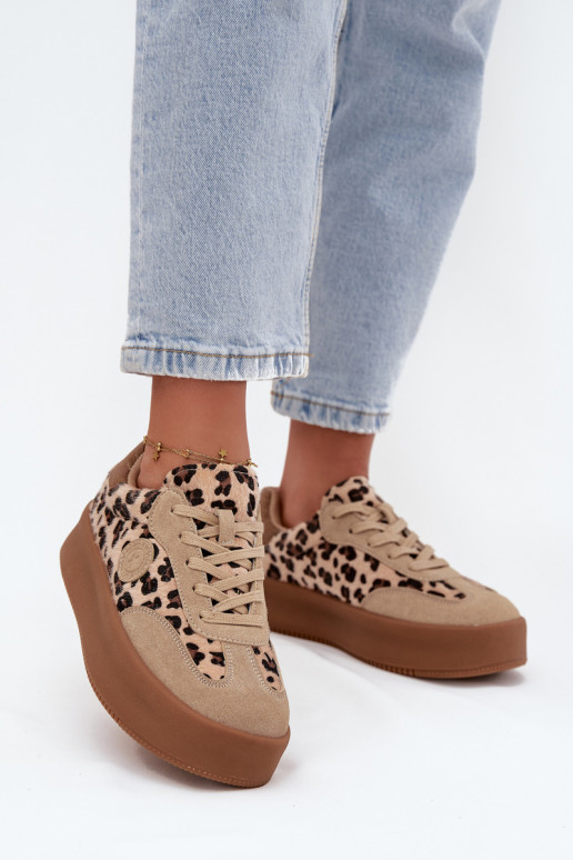 Sportieve model schoenen voor dames met platform, met leopardenprint Big Star SS274763 zandkleurig Sportieve model schoenen voor dames met platform, met leopardenprint Big Star SS274763 zandkleurig