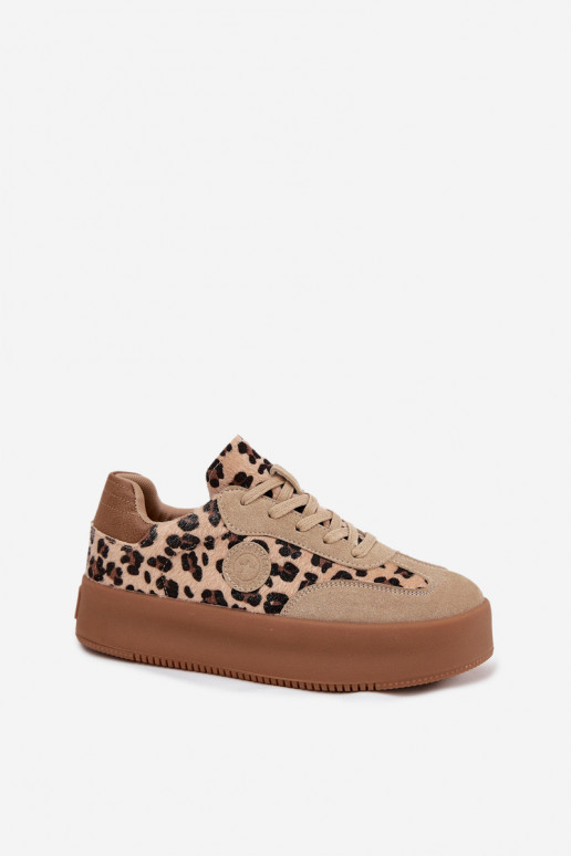Sportieve model schoenen voor dames met platform, met leopardenprint Big Star SS274763 zandkleurig Sportieve model schoenen voor dames met platform, met leopardenprint Big Star SS274763 zandkleurig