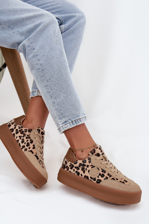 Sportieve model schoenen voor dames met platform, met leopardenprint Big Star SS274763 zandkleurig Sportieve model schoenen voor dames met platform, met leopardenprint Big Star SS274763 zandkleurig