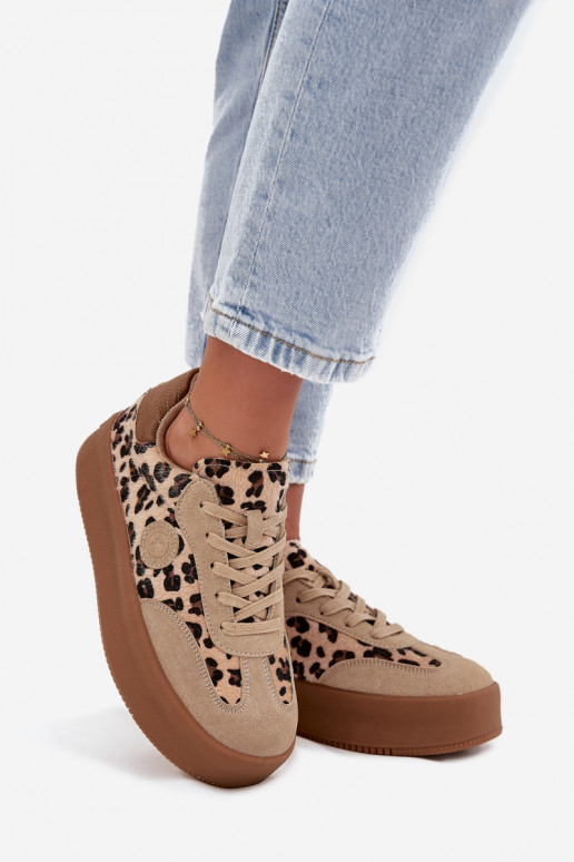 Sportieve model schoenen voor dames met platform, met leopardenprint Big Star SS274763 zandkleurig Sportieve model schoenen voor dames met platform, met leopardenprint Big Star SS274763 zandkleurig