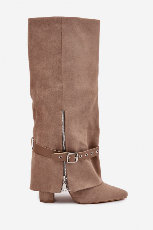 Bottes montantes à enfiler pour femmes avec talons décorés couleur sable Jolivine