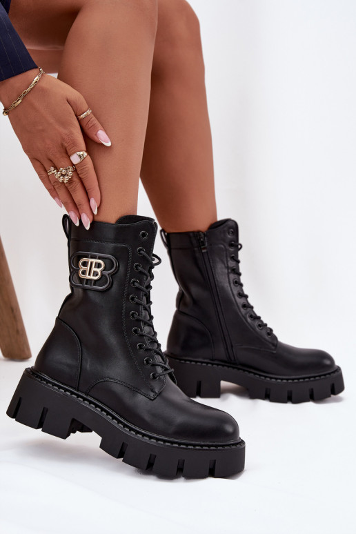 Gevoerde enkellaarsjes en noker voor dames met ornamenten zwart Melisse