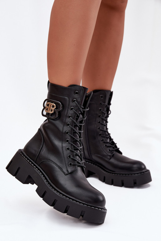 Warm gefütterte Damenstiefeletten und Noker mit Ornamenten in schwarz Melisse