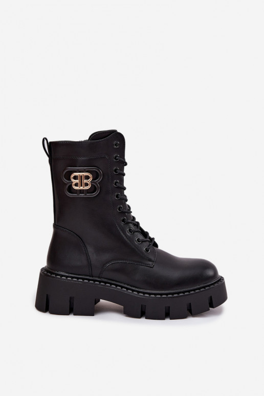 Warm gefütterte Damenstiefeletten und Noker mit Ornamenten in schwarz Melisse