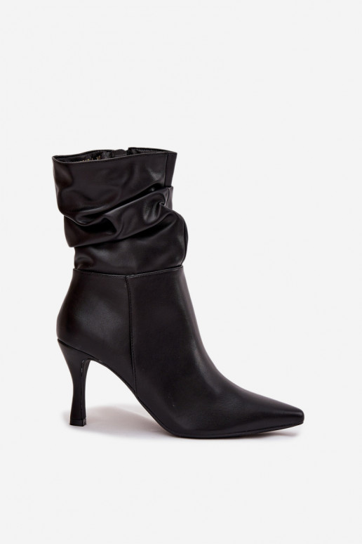 Bottines pour femmes avec talons fins, tige courbée et fermeture couleur noire "Ulisse"