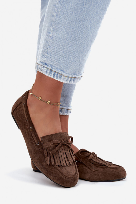 Mocassins pour femmes avec franges et nœud couleur chaki "Olivianne"
