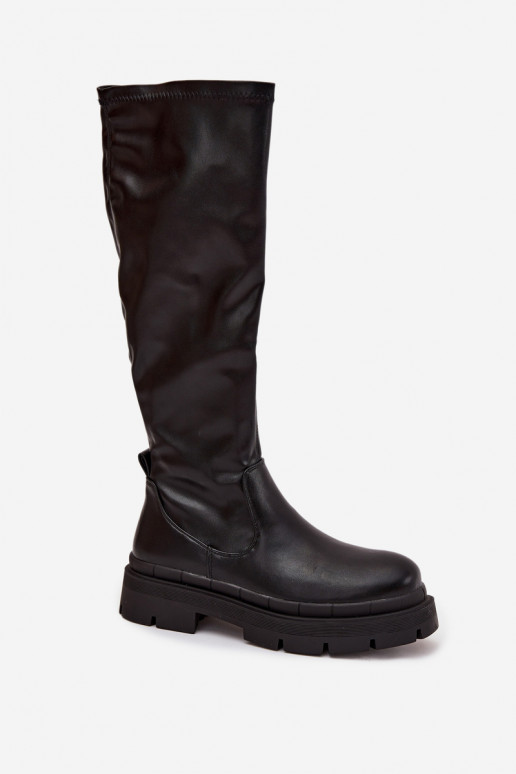Bottes longues pour femmes avec plateforme en simili cuir noir Turirivelle