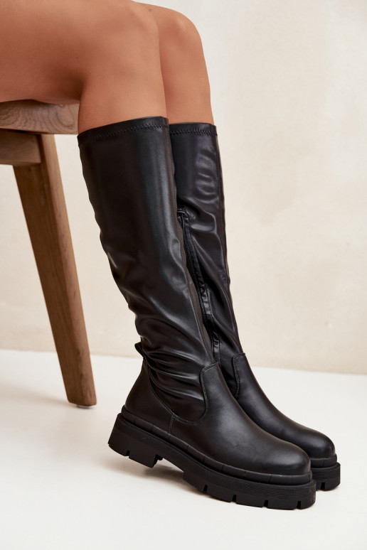 Bottes longues pour femmes avec plateforme en simili cuir noir Turirivelle