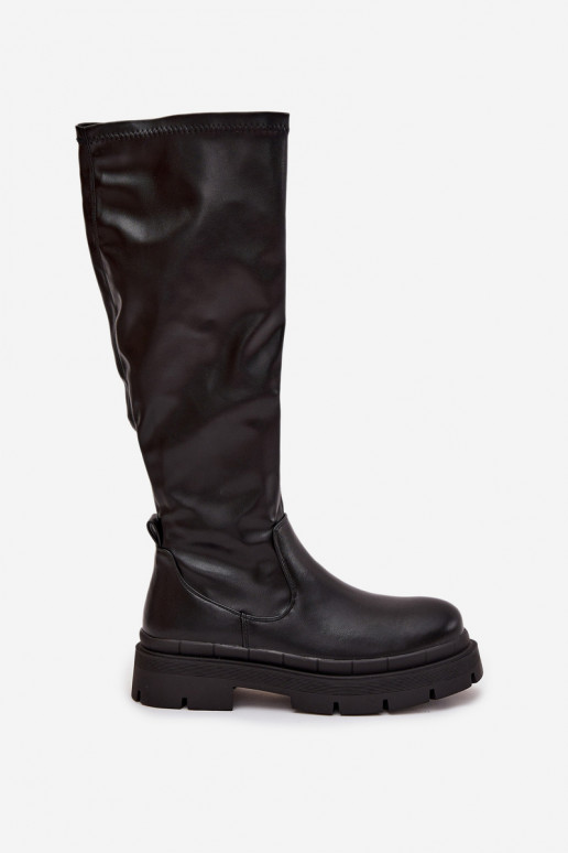Bottes longues pour femmes avec plateforme en simili cuir noir Turirivelle