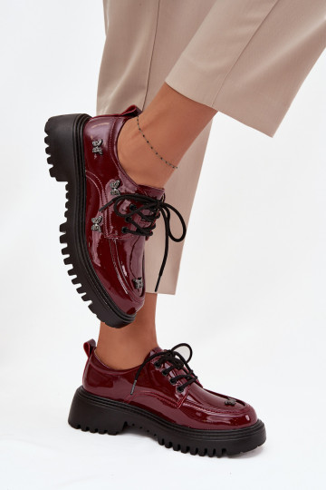 Leren dames schoenen met strikjes Artiker 57C0336, bordeaux kleur 2