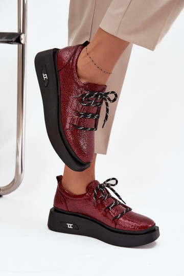 Bottines en cuir véritable laqué Féminin avec une plateforme Artiker 57C2046 Bourgogne