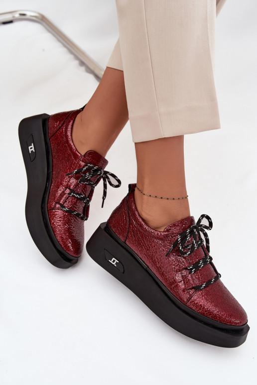 Bottines en cuir véritable laqué Féminin avec une plateforme Artiker 57C2046 Bourgogne