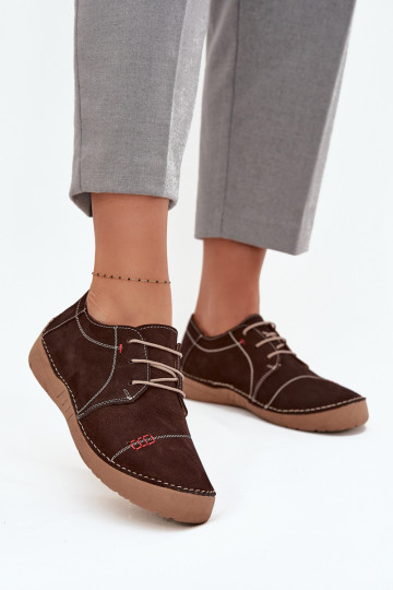 Leren dames schoenen met naden Artiker 57C2114, bruine kleur 2