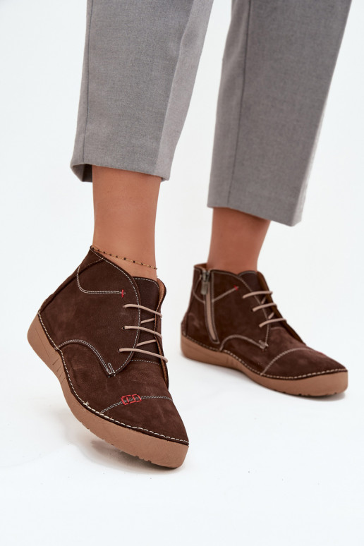 Leer schoenen DamesPrzeszyciami Opar het kasteel Artiker 57C2117 bruine kleur