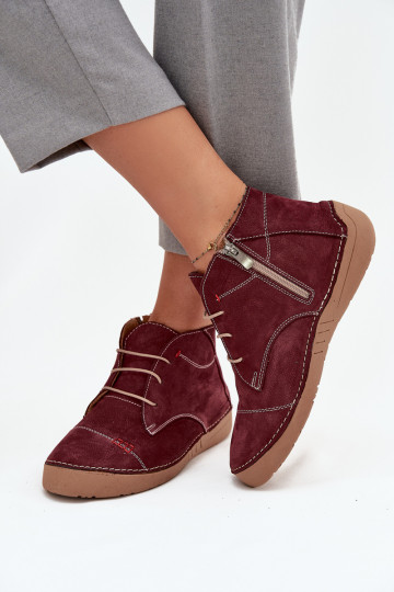 Leren dames schoenen met naden, kasteeltype, Artiker 57C2116, bordeaux kleur