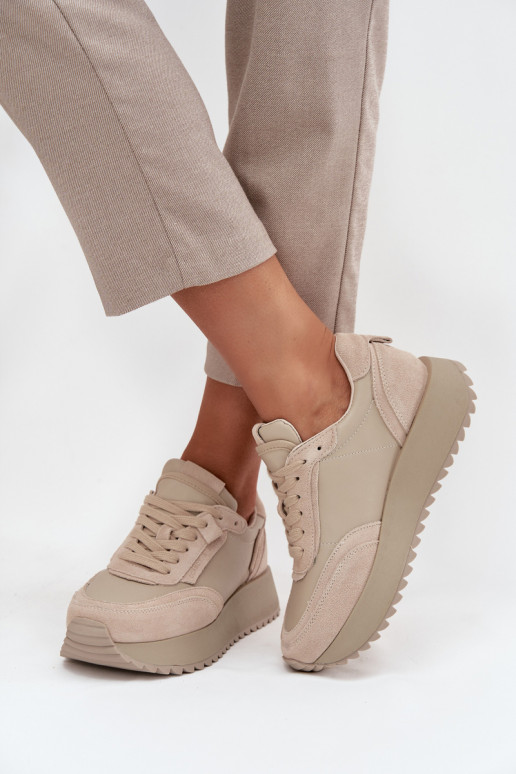 Haut Sneakers Stilvollllschuhe Feminin mit einer Plattform Artiker 55C0021 Beige