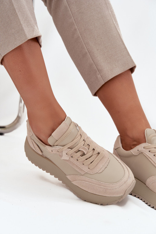 Haut Sneakers Stilvollllschuhe Feminin mit einer Plattform Artiker 55C0021 Beige