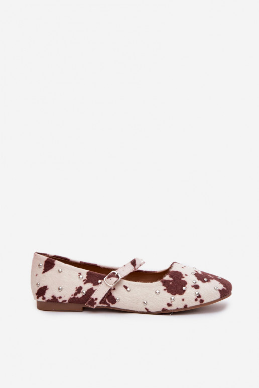 Ballerines décorées avec des sangles à motifs de couleur blanc-marron Olivisse Ballerines décorées avec des sangles à motifs de couleur blanc-marron Olivisse