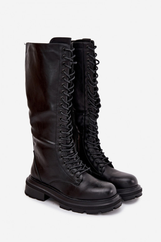 Gefütterte lange Stiefel für Frauen aus Eco-Leder, schwarz, Selvina