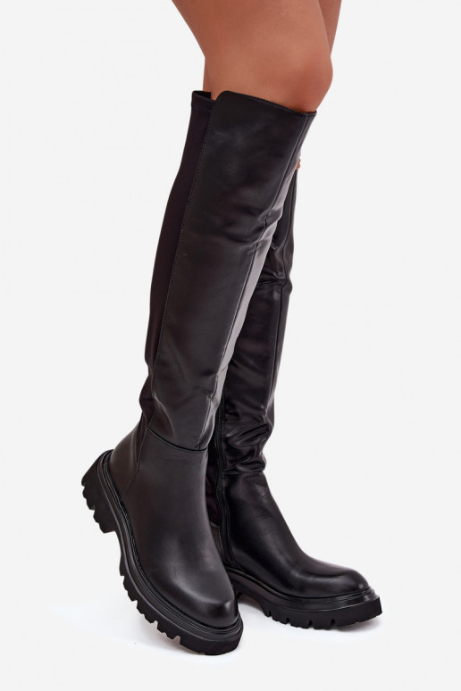 Bottes longues pour femmes en simili cuir noires, Sylvina Bottes longues pour femmes en simili cuir noires, Sylvina