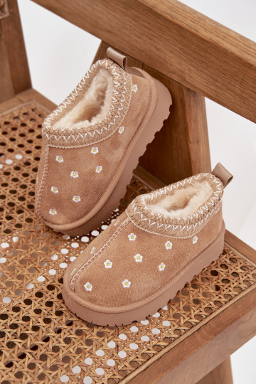 Bottes de neige Puérilavec des motifs florauxuszkami réchauffer avec de la fourrure à l intérieur beige Palina