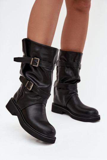 Faltig Damenstiefel Do PołoZuy Łyski mit Streifen I mit Schnallenmi schZuarze Farbe Halvessa 2