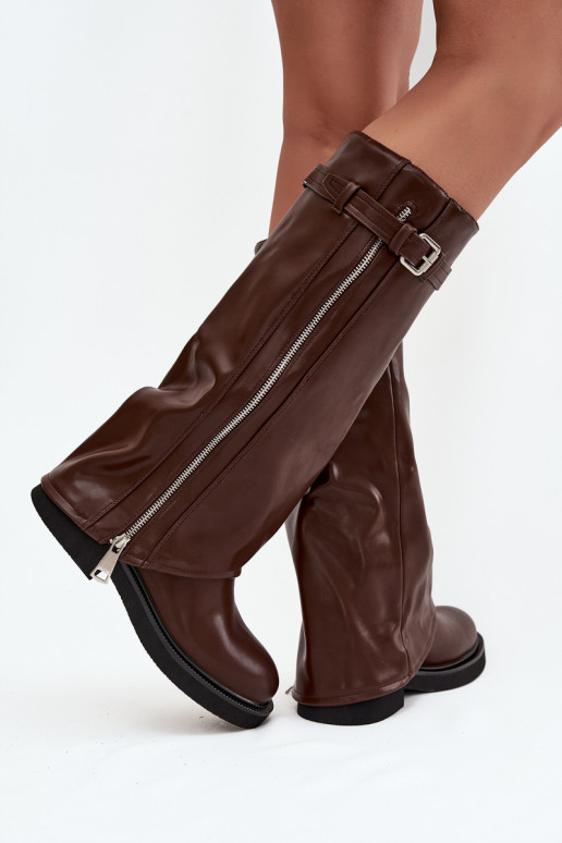 bottes pour femmesDANSyÀiniętą CholeÀką avec boucles I couleur argentm Zamkiem réchauffer marron Bressa
