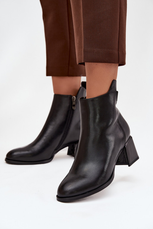 Bottines femme en cuir naturel avec des talons réchauffer couleur noire Nolivra