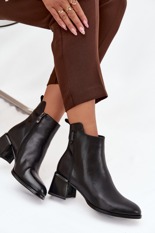 Bottines femme en cuir naturel avec des talons réchauffer couleur noire Nolivra
