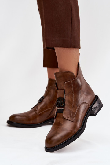 Bottines en cuir isolées pour femmes avec détails ornés couleur marron Briselda 2