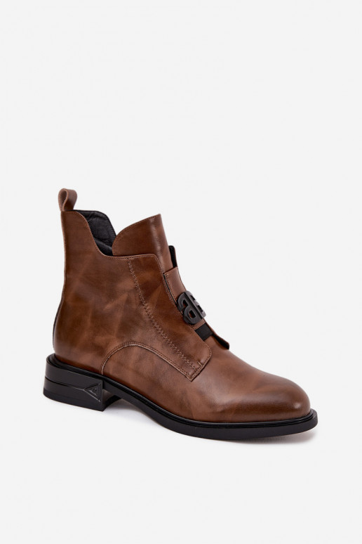 opInarmen Leer Dameslaarzen Met sierlijk Detalem bruine kleur Briselda