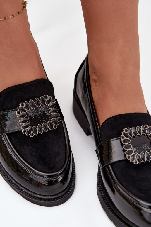 Mocassins laqués Féminin décorer avec boucles S.Barski HY52-546 couleur noire