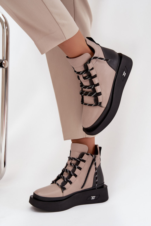 Peau Bottes pour femmes avec une plateforme réchauffer Artiker 55C0884 beige Peau Bottes pour femmes avec une plateforme réchauffer Artiker 55C0884 beige